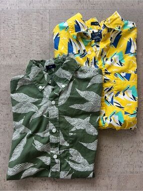 J.Crew Flex Washed Shirts Bundle Men’s Small Slim Tropical Sailboat 2 Pack